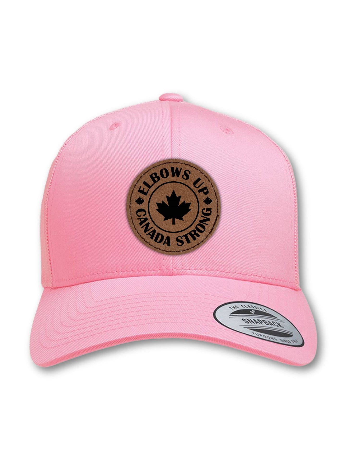 Elbows Up - Canada Strong Round Leatherette Patch on Your Choice of Hat