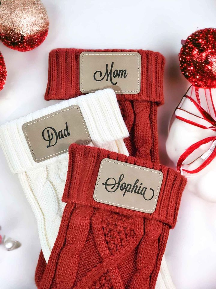 Christmas Stocking with Personalized Leatherette Name Patch