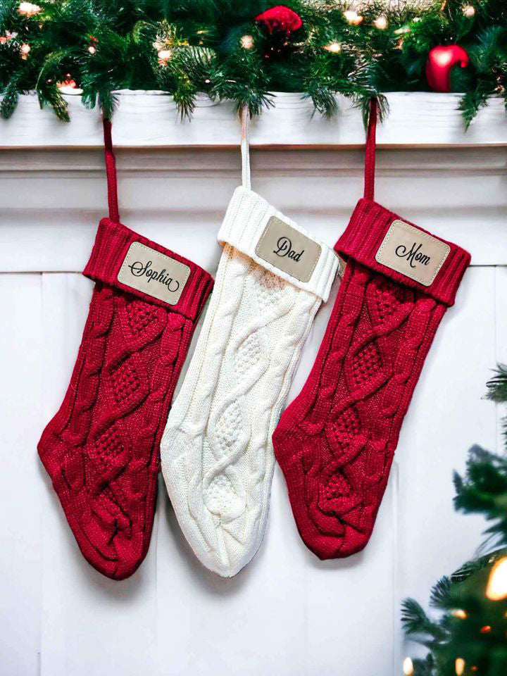 Christmas Stocking with Personalized Leatherette Name Patch