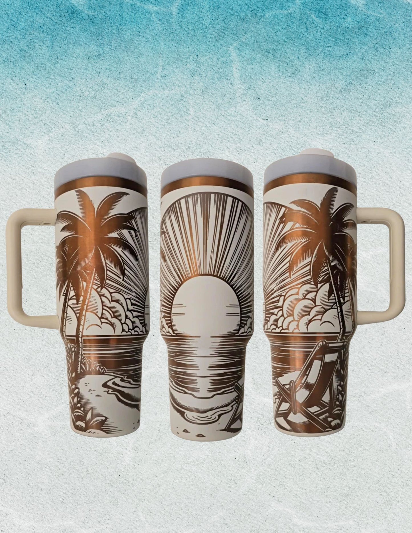 40 oz Sunset & Palm Trees Beach Vibes Tumbler
