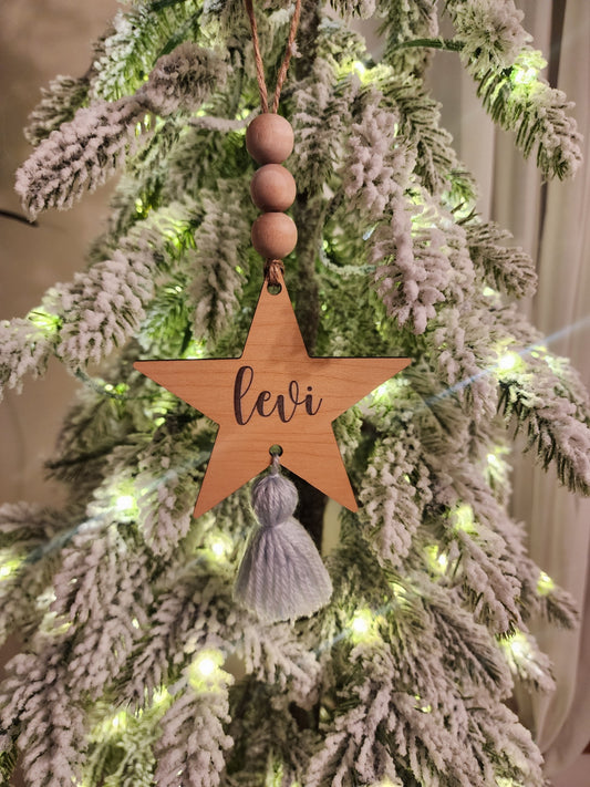 Star Ornament with Engraved Name and Tassel