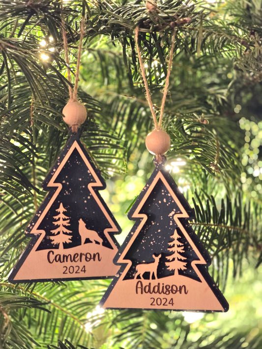 Personalized Woodland Tree Ornaments - Custom 2024 Holiday Keepsakes