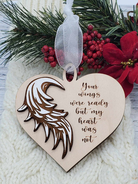 Memorial Heart Ornaments: Angel Wing & Dragonfly Designs