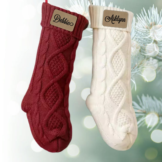 Christmas Stocking with Personalized Leatherette Name Patch